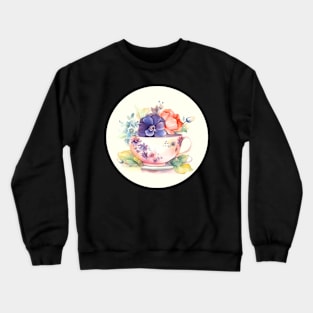 Whimsical Teacup with Flowers Crewneck Sweatshirt